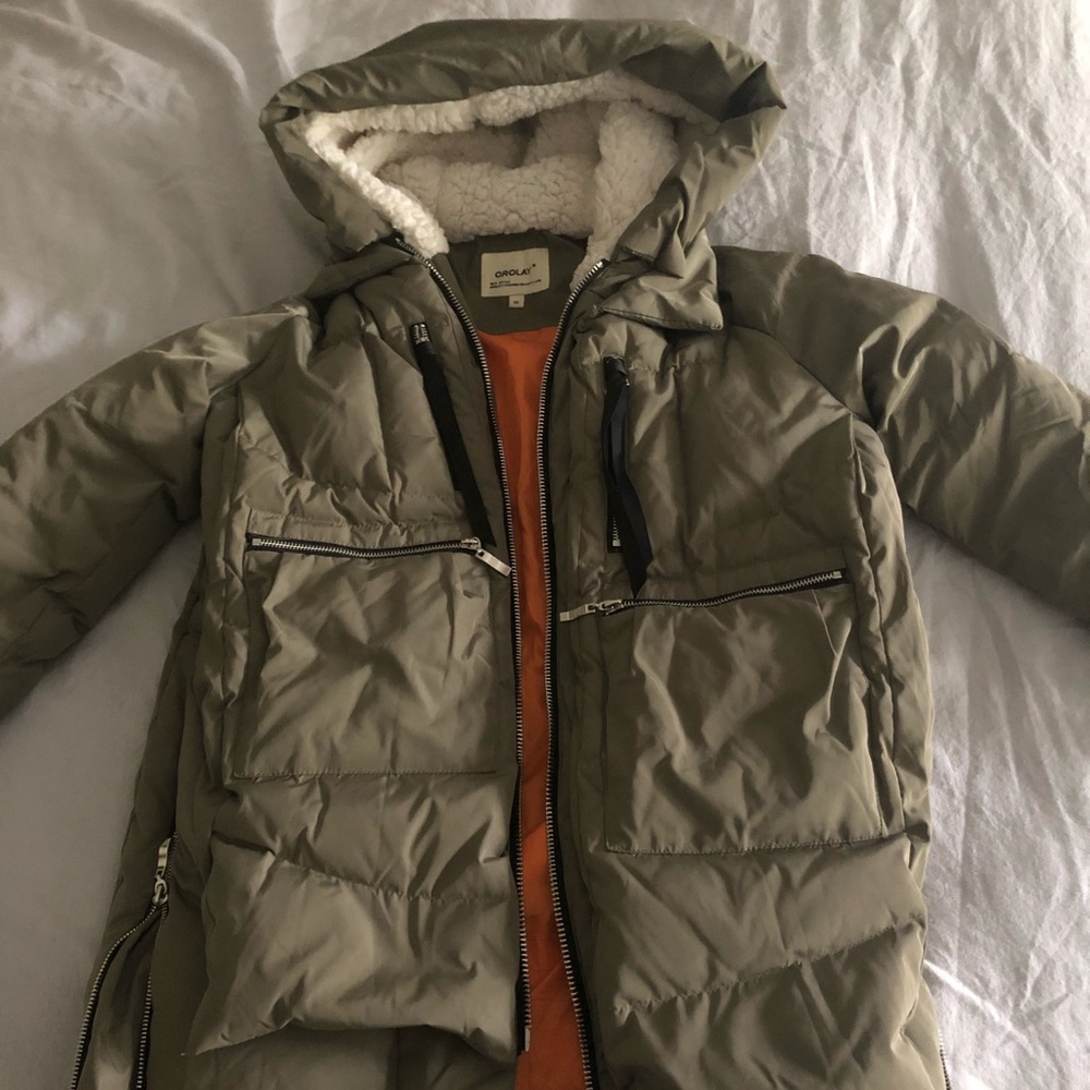 XS Orolay coat/parka/down jacket never worn green